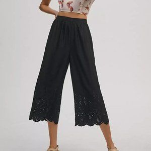 Anthropologie 2 NWT Wide-Leg Eyelet Crop Pants size 10 Black New Wide Leg 148$